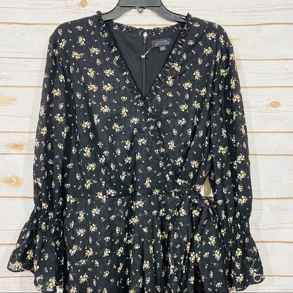 TAHARI Women's Plus Size Floral long Sleeve Chiffon Faux Wrap Dress Size 20W - Picture 6 of 8
